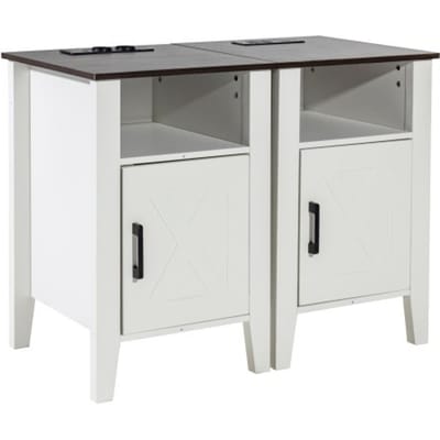 VEVOR Bijzettafel Vierkant Nachtkastje 2-delig Nachtkastje met USB-poorten, 3-laags bijzettafel met opbergkast en LED-verlichting, voor Woonkamer Slaapkamer Kantoor Wit