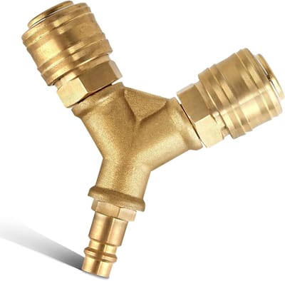 Gecomprimeerde Luchtverdeler met 2 Koppelingen 1/4 Inch G-Plug voor Snelle Aansluiting en Luchtcompressor Toepassingen, Messing Constructie en Duurzaam Ontwerp