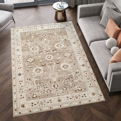Tapiso Retro Vloerkleed Beige Vintage Laagpolig Woonkamer Tapijt Maat- 120x170