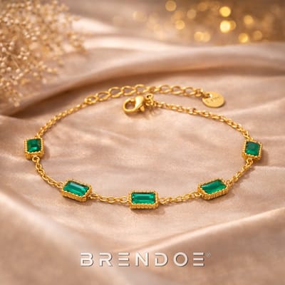 Brendoe Luxe Armband Dames – Groene Stenen – Goudkleurig – 304 RVS – Verstelbaar – Minimalistische Armband