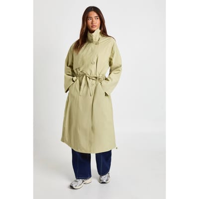 boohoo Dames Getextureerde Trenchcoat met Getailleerde Taille | Khaki | Maat: 8