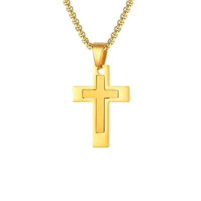 Sorprese Kruis Ketting Heren - Virtus - Goudkleurig - 60 cm - Kruis Hanger 3,2 x 2,2 cm - Elegant & Stijlvol - Model ZZ