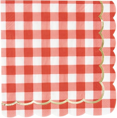 PARTYPRO - 16 rood geruite papieren servetten met geschulpte rand 33 x 33 cm