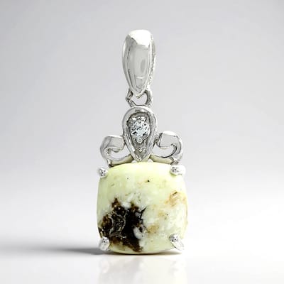 Cavill - Zilveren Hanger - 925 Sterling Zilver - Magnesiet 3,8 ct Antieke Kussen Cabochon - Witte Topaas 0,055 ct - Elegant Klassiek Design