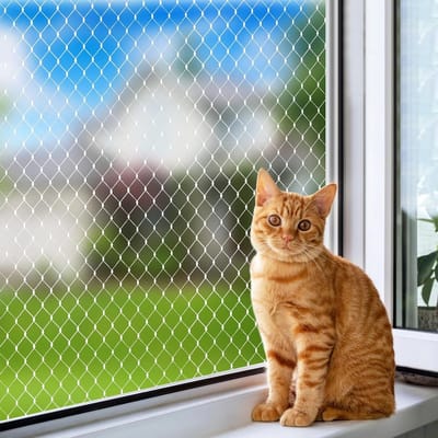 Duurzaam en Transparant Kattenbeschermnet 3 x 4 m voor Balkon, Snijdbaar, Scheurvast en Eenvoudig te Bevestigen zonder Boren, Ideaal voor Raam en Deur