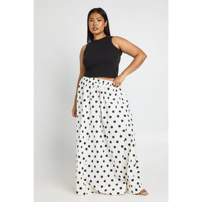 boohoo Dames Plus Polkadot Poplin Volume Maxi Rok | Zwart | Maat: 46