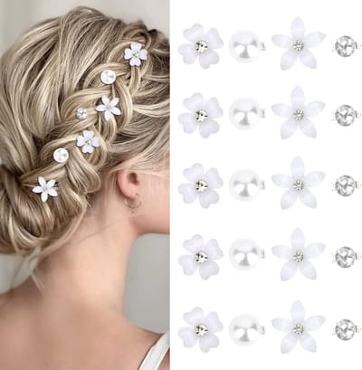 20 Stuks Witte Kleine Bloemen Haarclips, Mini Diamant Parel Bloem Kleine Haaraccessoires, Parel Haarclip voor Vrouwen Meisjes Feest Verjaardag Huwelijk Foto (4 Stijlen) (Optie A)
