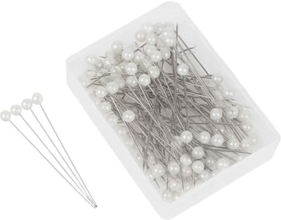 100 stuks spelden met ronde imitatieparels, witte rechte kop, naalden voor naaien, handwerk en bruiloftsdecoraties, inclusief opbergdoos