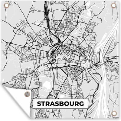 Tuin poster Plattegrond - Kaart - Stadskaart - Frankrijk - Strasbourg - 200x200 cm - Tuindoek