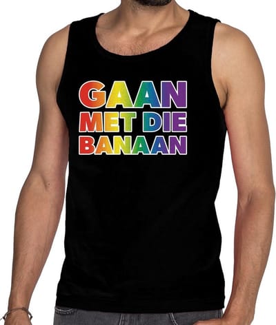 Gaypride gaan met die banaan tanktop/mouwloos shirt - zwart regenboog homo singlet voor heren - gaypride S
