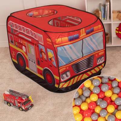 Selonis Brandweer Speeltent Pop Up 100 Ballen - Kindertent Ballenbak - Speelgoed Binnen Buiten - Rood: Grijs/Geel/Rood