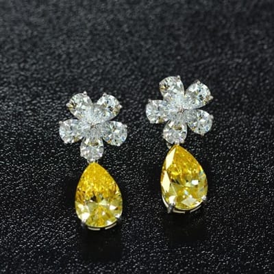 Luxe S925 Sterling Zilver Druppels Oorbellen Voor Vrouwen Sprankelende 10 *14mm Gele Diamant Dames Oorbellen Fijne Sieraden Oorbellen Cadeaus gray