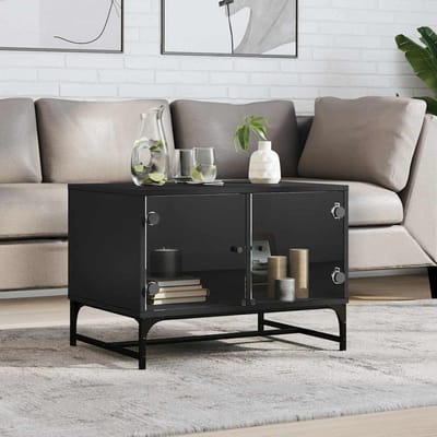 vidaXL - Salontafel - met - glazen - deuren - 68,5x50x50 - cm - zwart