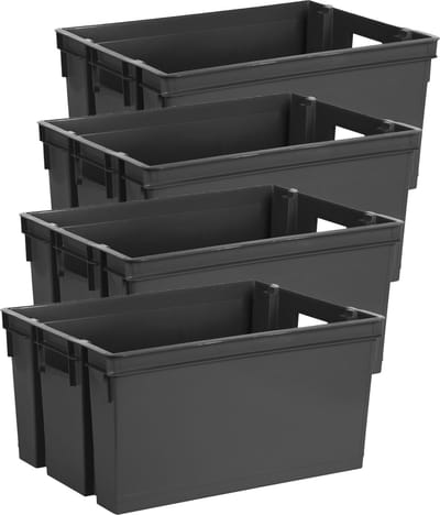 EDA Opbergbox/Opbergkrat 50 L - 4x - zwart - kunststof - 56 x 41 x 29 - stapelbaar/nestbaar