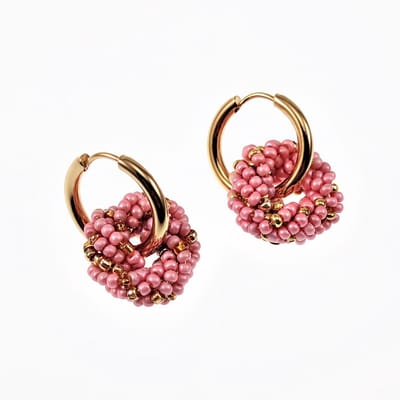 ∅18mm Oorringen Dames - Kristallen goudkleurig/Roze - Verguld Roestvrij staal - Oorbellen met Ronde Hanger