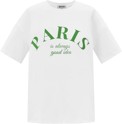 Oversized Cotton Vrouwen T-shirt met 'PARIS' Tekstprint - Wit - Maat L