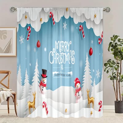 2 stuks - Winter Kerstdecoratie Vrolijk Kerstmis bedrukte gordijnen voor slaapkamers, woonkamers, studeerkamers, privéruimtes 30inchx65inchx2Pcs gray
