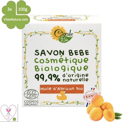 Baby zeep met abrikozen olie | 3x100g | Biologisch Hypoallergeen | Voor de gevoelige huid | Verlichtend voor eczeem | Cigale bio