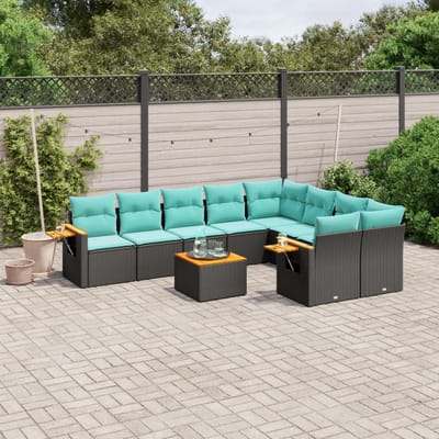 vidaXL - 10-delige - Loungeset - met - kussens - poly - rattan - zwart