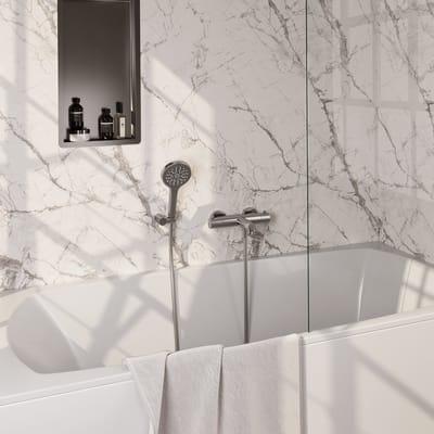Brauer Brushed Edition opbouw baddouche thermostaatkraan SET 04 met wandhouder en 3-standen handdouche en doucheslang RVS geborsteld PVD