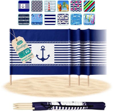 Lantigo Strandscherm Anclas Azules 4m | Windscherm Strand Microvezel UV-bestendig 80 cm