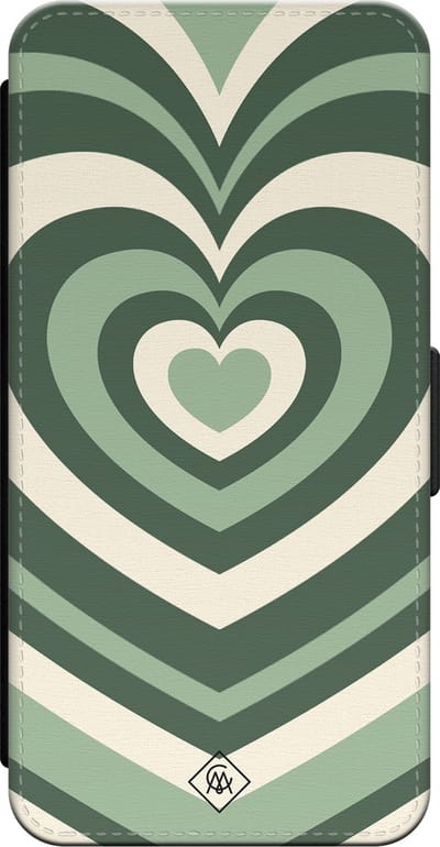 Casimoda® bookcase - Geschikt voor iPhone 15 - Hoesje met pasjeshouder - Hart Swirl Groen - Groen - Kunstleer