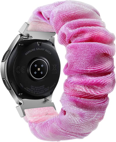 Strap-it Scrunchie bandje geschikt voor Samsung Galaxy Watch 42mm / 3 41mm / Active / Active2 / Gear Sport - Amazfit Bip / GTS - Polar Ignite / Unite - Huawei Watch GT 2 / 3 42mm - paars/roze