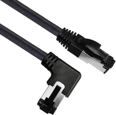 Maxtrack TI51-1,5L RJ45 Netwerkkabel, patchkabel CAT 8.1 S/FTP 1.50 m Zwart 90° haaks naar rechts, Afgeschermd (enkel) 1 stuk(s)
