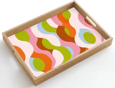Dienblad hout 50x35 cm - Schootdienblad - Abstract - Vormen - Roze - Borrelplank rechthoek - Plateau dienbladen