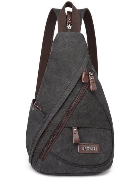 Bagwise® - Crossbodytas - Rugzak - Slingbag - Robuust Duurzaam -Vintage Canvas - 10L - N1276 Antraciet/Zwart