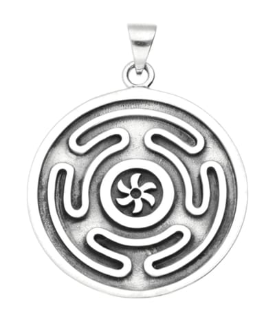 Zilveren Wiel van Godin Hecate kettinghanger