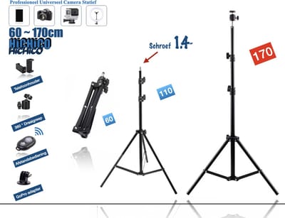 HiCHiCO Smartphone Tripod Camera Statief 175 Cm + Telefoonhouder, 360 ° horizontaal en Bluetooth Remote Shutter