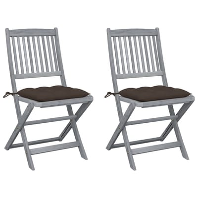 vidaXL - Set - van - 2 - klapstoelen - met - kussens, - gemaakt - van - massief - acaciahout.