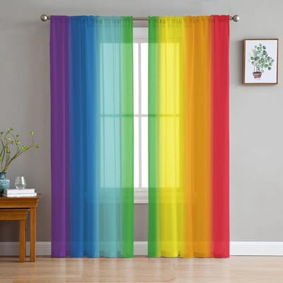 Regenboogkleurige Transparante Gordijnen voor Slaapkamer Ruimte Woonkamer Decoratie Raamopening Gordijn voor Keukenruimte Tule Voile Organza Gordijnen W135 x H115cm x1&Rod Pocket