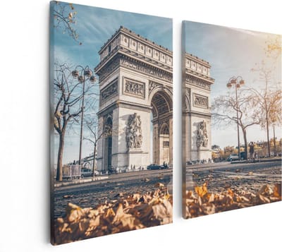 Artaza Canvas Schilderij Tweeluik Arc De Triomphe In Parijs Tijdens De Herfst - 80x60 - Foto Op Canvas - Canvas Print