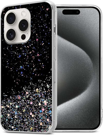 Cadorabo Hoesje geschikt voor Apple iPhone 15 PRO in Zwart met Glitter - Beschermhoes van flexibel TPU silicone met fonkelende glitters Case Cover Etui