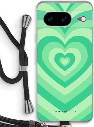 Case Company® - Hoesje met koord geschikt voor Google Pixel 8 hoesje met Koord - Hart Groen - Telefoonhoesje met Zwart Koord - Bescherming aan alle Kanten en Over de Schermrand