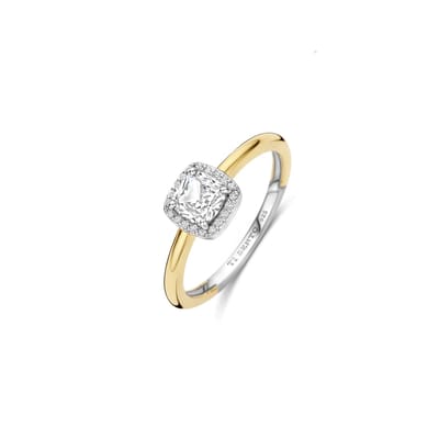 TI SENTO Dames Ring - 925 zilver - Zirkonia met geel verguld - Maat 17.75 mm / maat 56 - 12388ZY