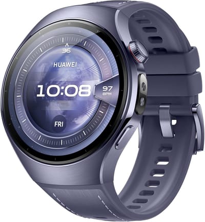 HUAWEI Watch 5 Smartwatch– 46mm Titanium Kast + Saffierglas – X‑TAP Sensor – ECG & SpO2 – AMOLED – Kosmisch Paars
