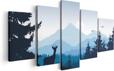 Artaza Canvas Schilderij Vijfluik Hert In Het Bos - Silhouet  - 100x50 - Foto Op Canvas - Canvas Print