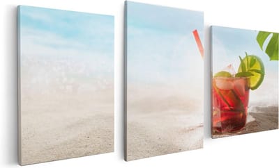 Artaza Canvas Schilderij Drieluik Cocktail Mix Drankje op het Strand  - 120x60 - Foto Op Canvas - Canvas Print