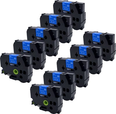 DULA Brother Compatible label tape- Tze-555 - 10 cassettes - Brother P-Touch - Wit op blauw - 24mm x 8m