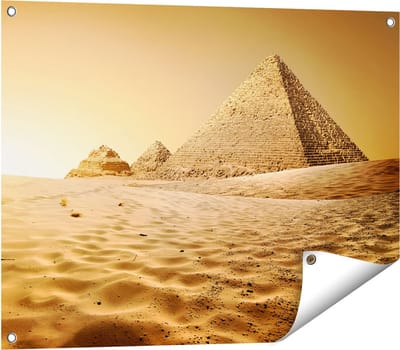 Gards Tuinposter Egyptische Piramides - Egypte - 80x60 cm - Tuindoek - Tuindecoratie - Wanddecoratie buiten - Tuinschilderij