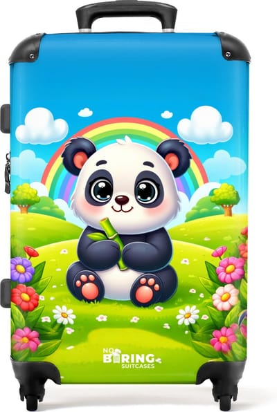 NoBoringSuitcases.com® - Kinderkoffer groot - Kindertrolley koffer - Catroon van een panda voor regenboog - Rolkoffer lichtgewicht - Reiskoffer met 4 wielen - Grote trolley XL - 20 kg bagage