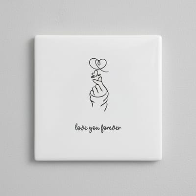 Love You Forever – Minimalistische Hand & Hart Keramische Tegel 15 × 15 cm | Romantische Lijntekening Woondecoratie Cadeau