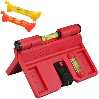 Waterpas, magnetische waterpas, ABS, instelbare hoekwaterpas, paalhoekwaterpas, 188 x 134 mm, voor buisinstallatie, afbeelding hangen, montagehulp (rood)