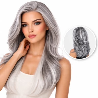 SassyGoods® Luxe Grijze Pruik - Pruiken Dames Lang Haar - Front Lace Wig - Wasbaar - Verstelbaar - Grijs 50 cm