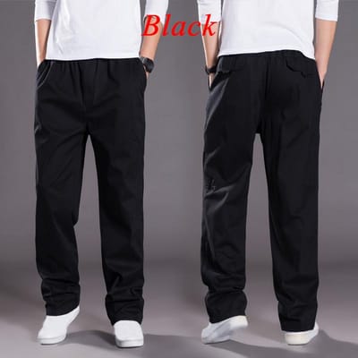 Heren lange zakken losse mode buitenbroek casual sportbroek M zwart