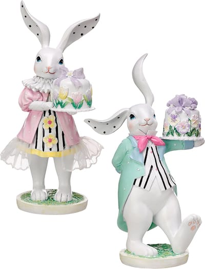 Viv! Christmas Paasdecoratie - High Tea Paashazen met Taart - set van 2 - pasen - pastel - 23cm