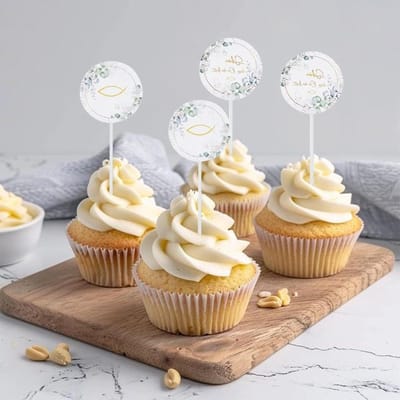 Inovra Plus - Cake Topper Communie 24-delig - eucalyptus en vis decoratie - feestelijke taartdecoratie - communiefeest
